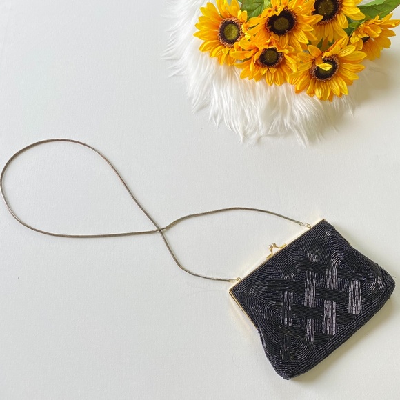Vintage Handbags - Vintage Carla Marchi Beaded Evening Black Purse